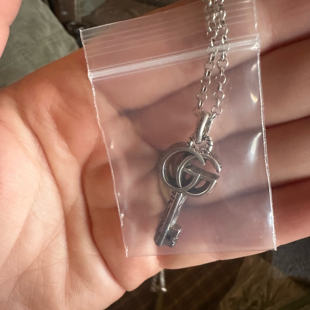 Gucci Silver Key Necklace with Bag and Box